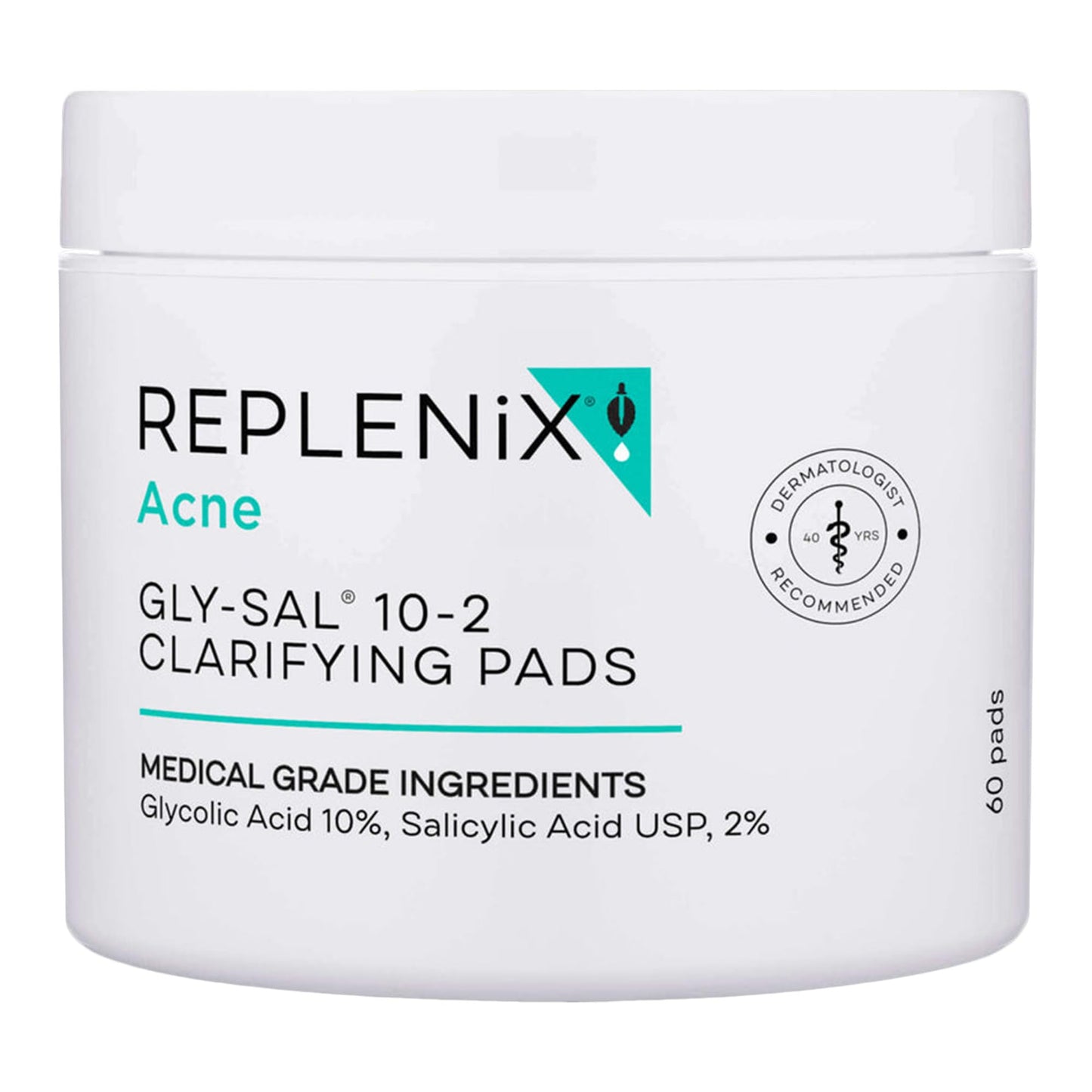 Replenix Gly-Sal 10-2 Clarifying Pads, Medical-Grade Exfoliating Cleansing Wipes for Acne-Prone Skin, Oil-Free Facial Treatment with Witch Hazel, 10% Glycolic & 2% Salicylic Acids (60 ct.) C3
