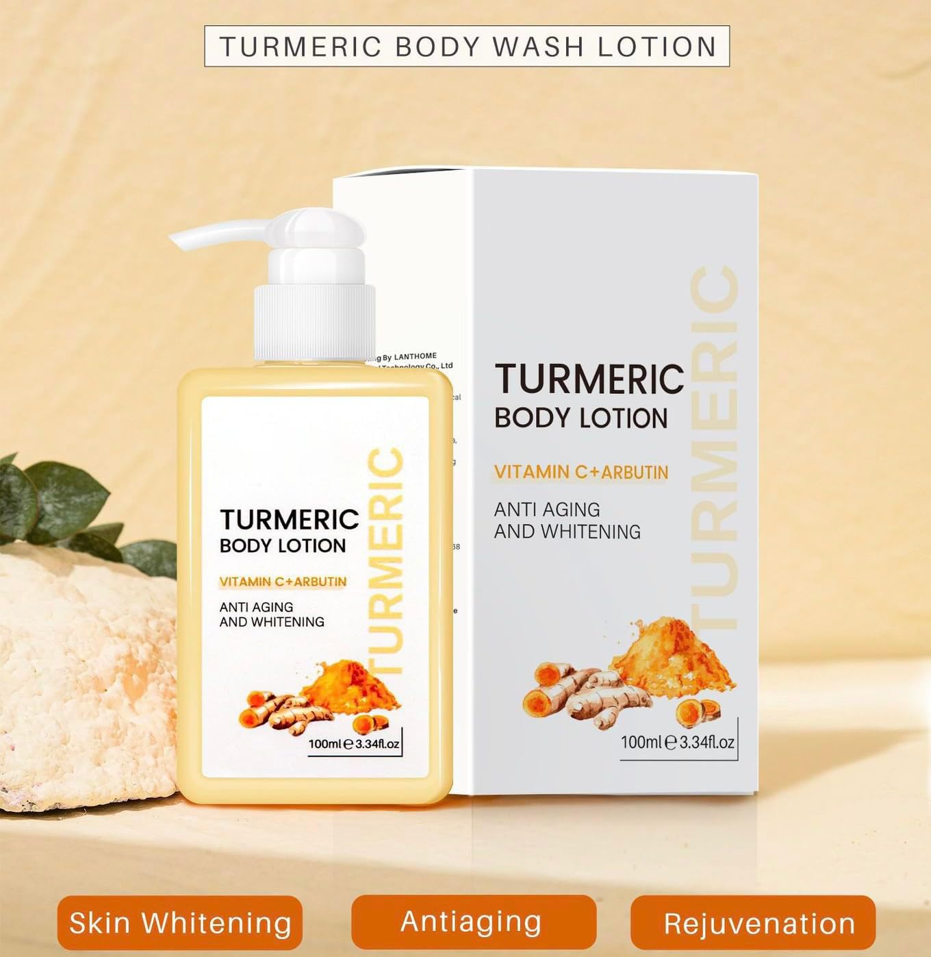 100ml Turmeric Body Lotion Anti-Aging Long-lasting Moisturizing Smooth Skin Cream Turmeric Cream for Face,Moisturizing Body Lotion for Dry Skin C3