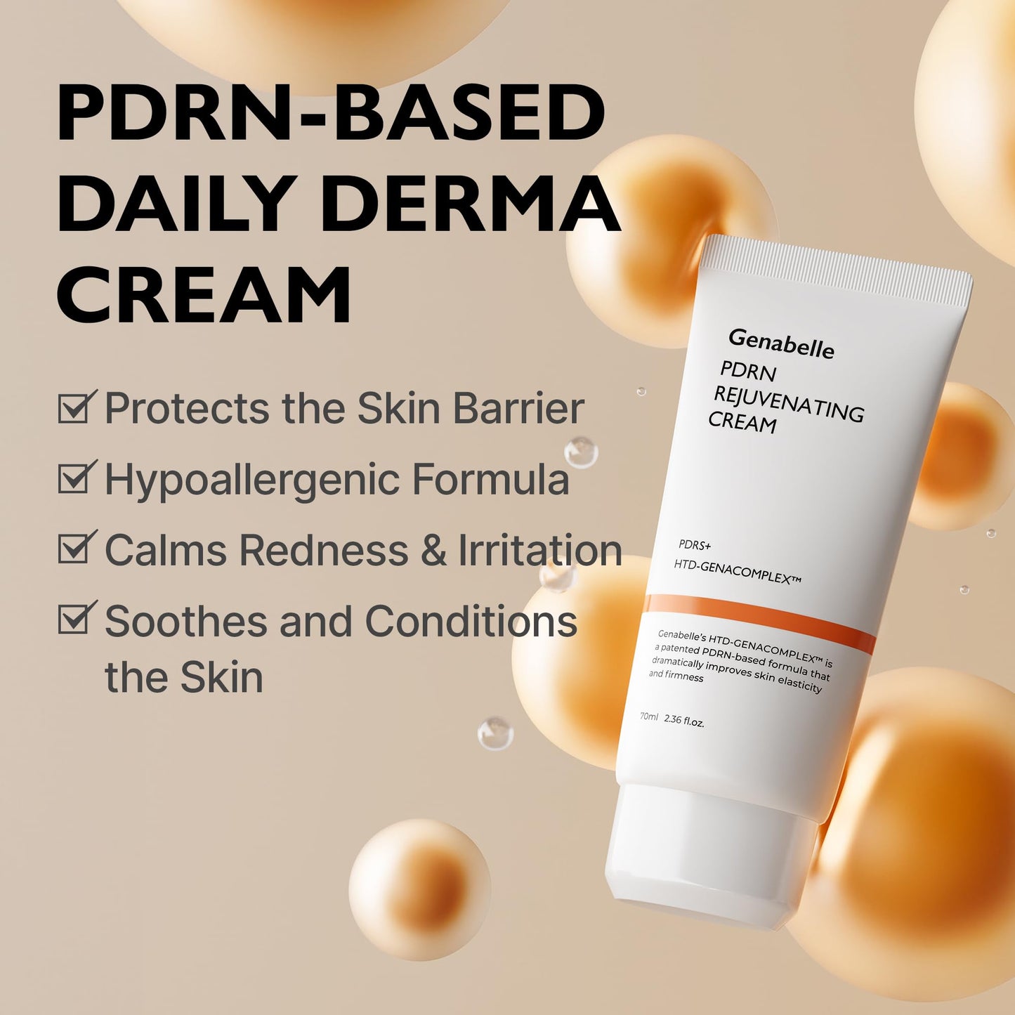 Genabelle PDRN Rejuvenating Cream - Lightweight Moisturizer with Original PDRN, CICA, Hyaluronic Acid - Nourishing, Hydrating, and Soothing Formula - 2.36 fl.oz C3