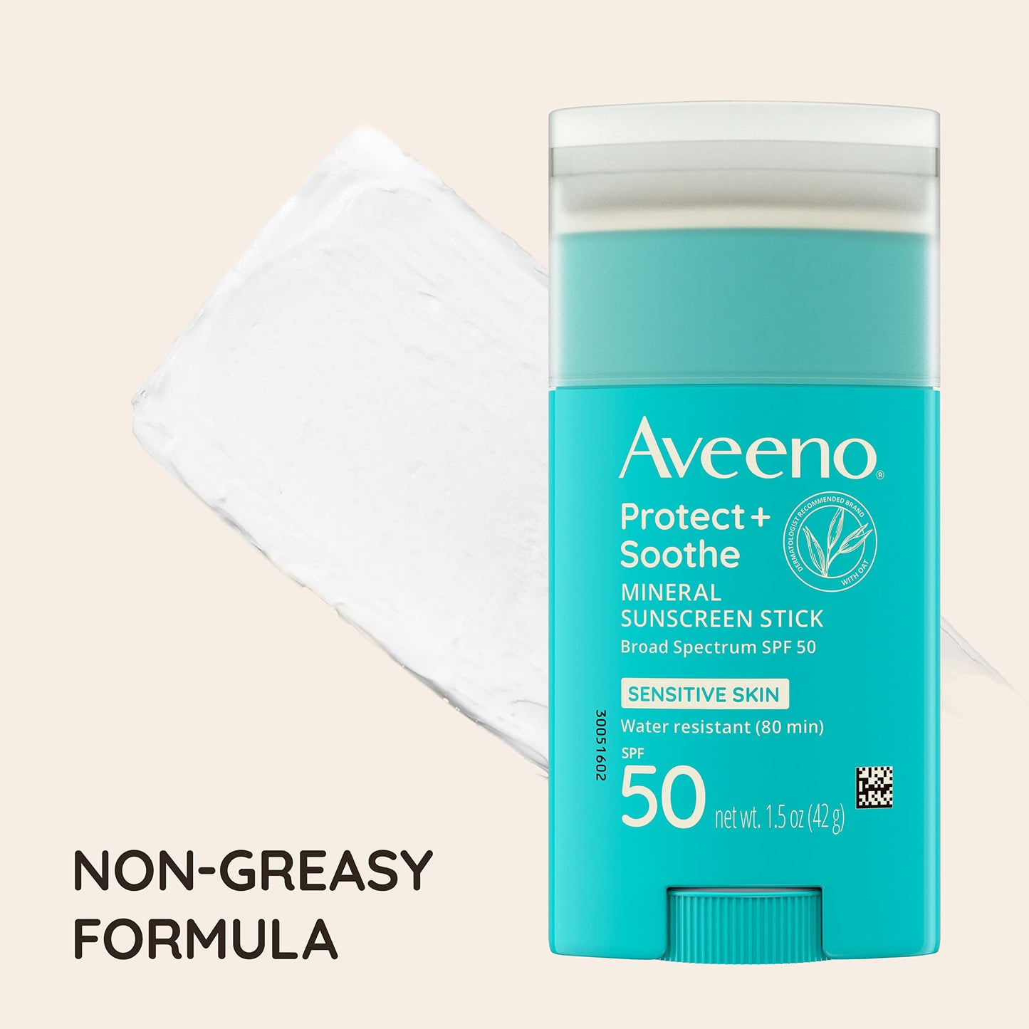 Aveeno Protect + Soothe Mineral Sunscreen Stick for Sensitive Skin, SPF 50, Water-Resistant for 80 minutes, Face & Body Sunscreen with Zinc Oxide & Oat, Fragrance-Free, Travel Size, 1.5 OZ C3