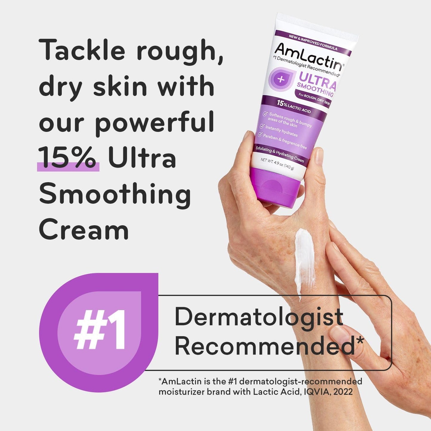 AmLactin Ultra Smoothing - 4.9 oz Body & Hand Cream with 15% Lactic Acid - Exfoliator and Moisturizer for Rough and Bumpy Dry Skin (Packaging May Vary) C3