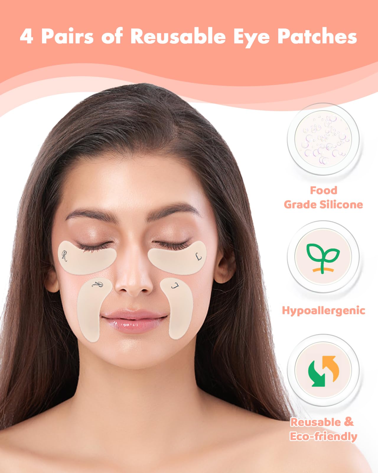 Beautistin Under Eye Patches Silicone - 4 Pairs Reusable Eye Patches, Eye Wrinkle Patches, Reusable Under Eye Mask, Plump Fine Lines & Wrinkles, with Metal Eye Cream Applicator, Tin Case C3