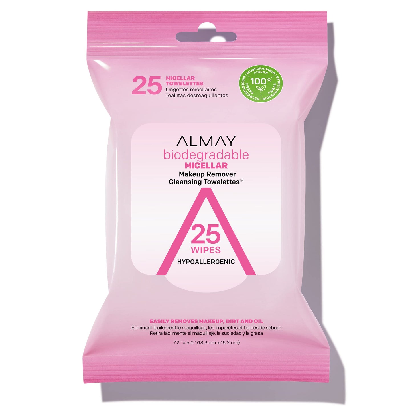 Almay Makeup Remover Cleansing Towelettes, Biodegradable Micellar Water Wipes for Sensitive Skin, Hypoallergenic, Cruelty Free, Fragrance Free, 25 Count C3