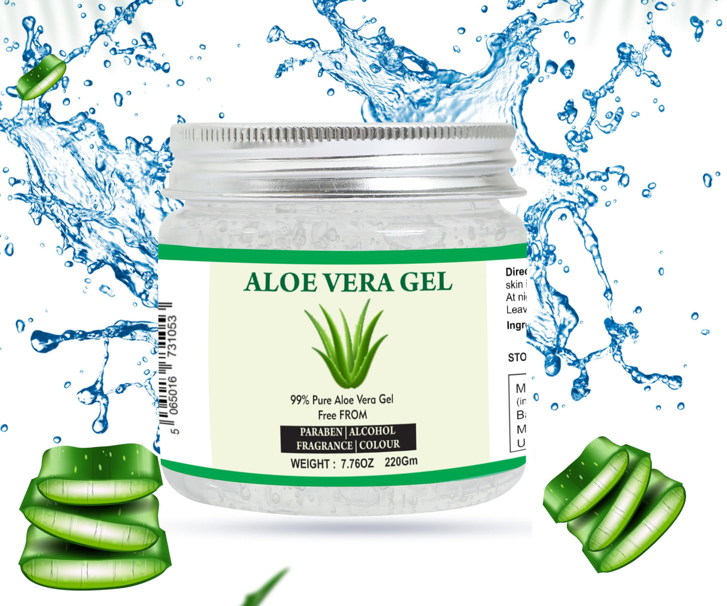 Raslok Aloe Vera Gel, 100% Pure Natural Aloe Gel, For Moisturizing Face Skin & Hair Care,Durable Moisturizing Hydrating Soothing, Non-Sticky (7.76 oz) C3