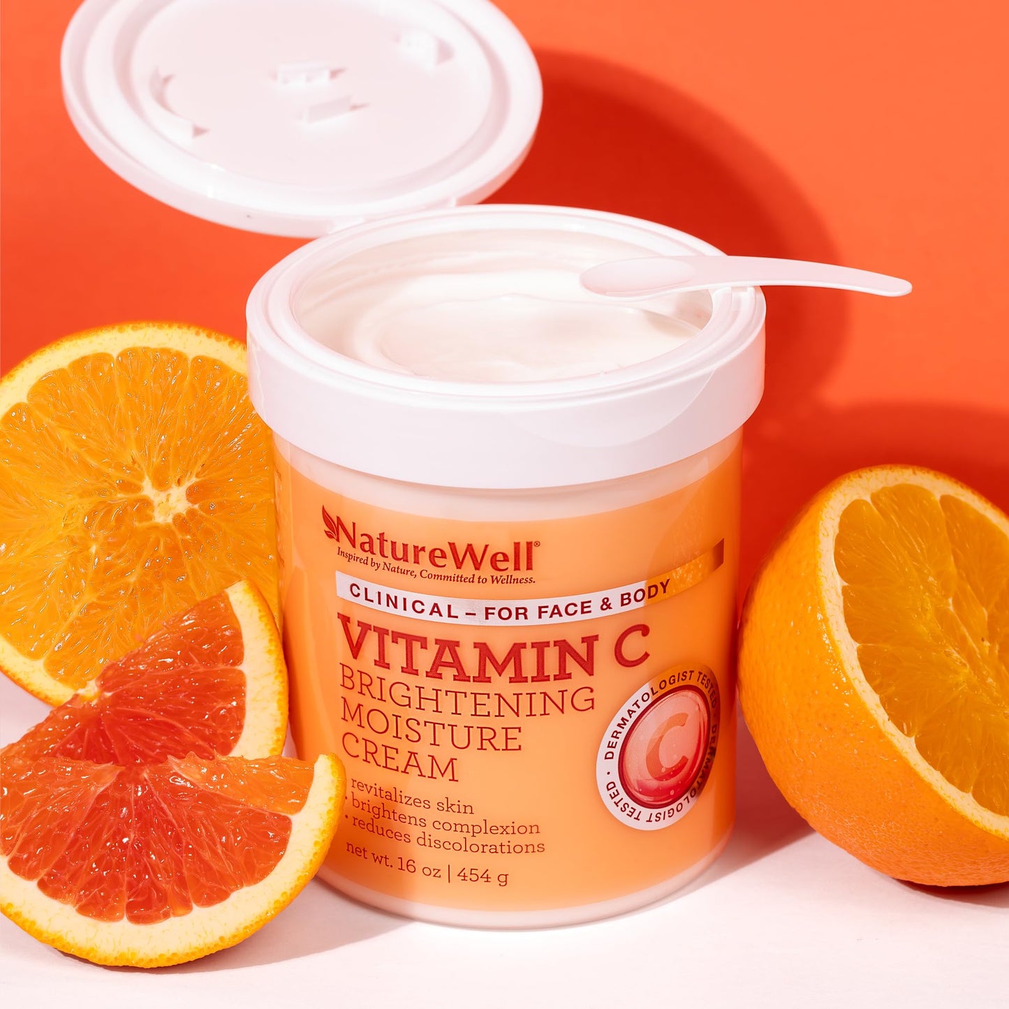 NATURE WELL Clinical Vitamin C Brightening Moisture Cream for Face, Body, & Hands, Firming & Hydrating, Visibly Enhances Skin Tone, Helps Improve Overall Texture, Fast Absorbing, Salon Size, 16 Oz C3