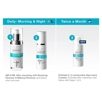 MD Complete Dark Spot Essentials (Dark Spot Corrector 1.0 fl oz + Wrinkle Radiance Remedy PLUS 1.0 fl oz + Bright and Smooth Exfoliating Treatment 0.5fl oz) Trio Kit C3