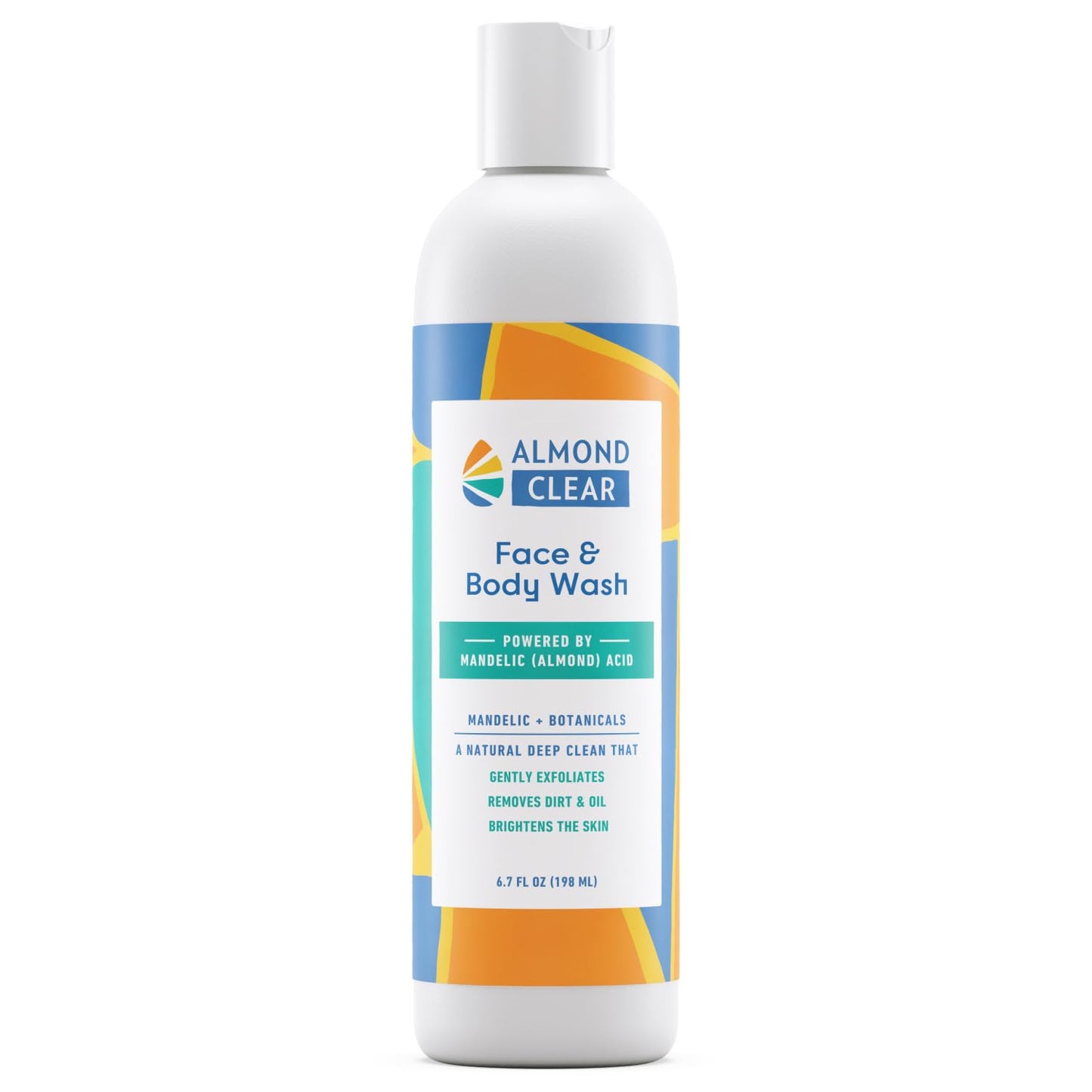 Almond Clear Face & Body Wash [6.7 Fl Oz] Skin Care for Acne and Folliculitis-Prone Skin - Gentle Everyday Exfoliating Cleanser with Mandelic Acid and Botanicals C3