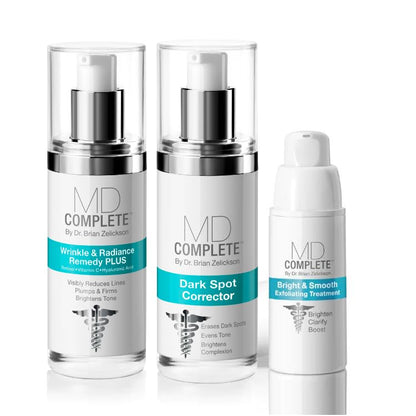 MD Complete Dark Spot Essentials (Dark Spot Corrector 1.0 fl oz + Wrinkle Radiance Remedy PLUS 1.0 fl oz + Bright and Smooth Exfoliating Treatment 0.5fl oz) Trio Kit C3