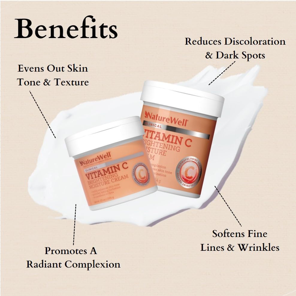 NATURE WELL Clinical Vitamin C Brightening Moisture Cream for Face, Body, & Hands, Firming & Hydrating, Visibly Enhances Skin Tone, Helps Improve Overall Texture, Fast Absorbing, Salon Size, 16 Oz C3
