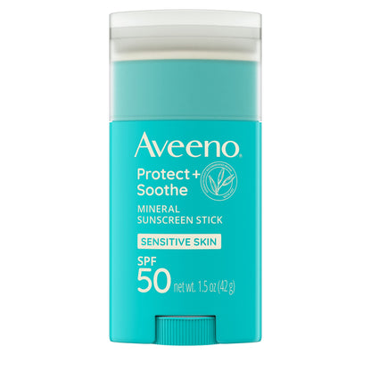 Aveeno Protect + Soothe Mineral Sunscreen Stick for Sensitive Skin, SPF 50, Water-Resistant for 80 minutes, Face & Body Sunscreen with Zinc Oxide & Oat, Fragrance-Free, Travel Size, 1.5 OZ C3