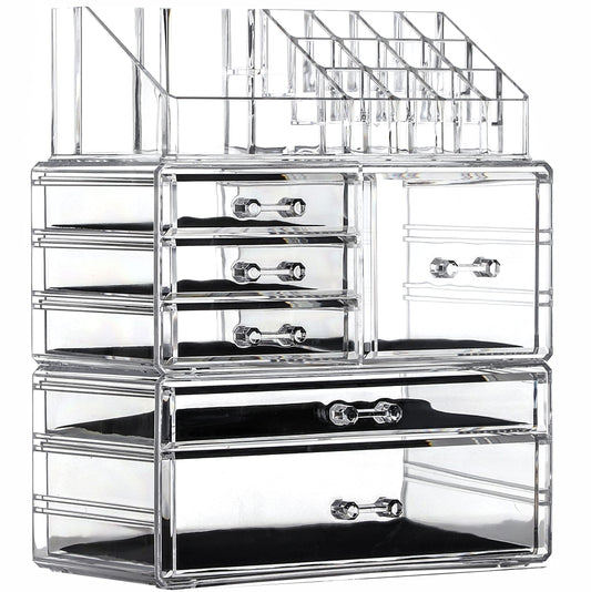Cq acrylic Makeup Organizer Skin Care Large Clear Cosmetic Display Cases Stackable Storage Box With 6 Drawers For Vanity,Set of 3 C3