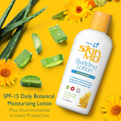Skin MD Shielding Lotion for Face, Body & Hands 4oz + SPF 15 - Helps with Eczema & Psoriasis! The dry skin remedy to the things that dry your skin C3