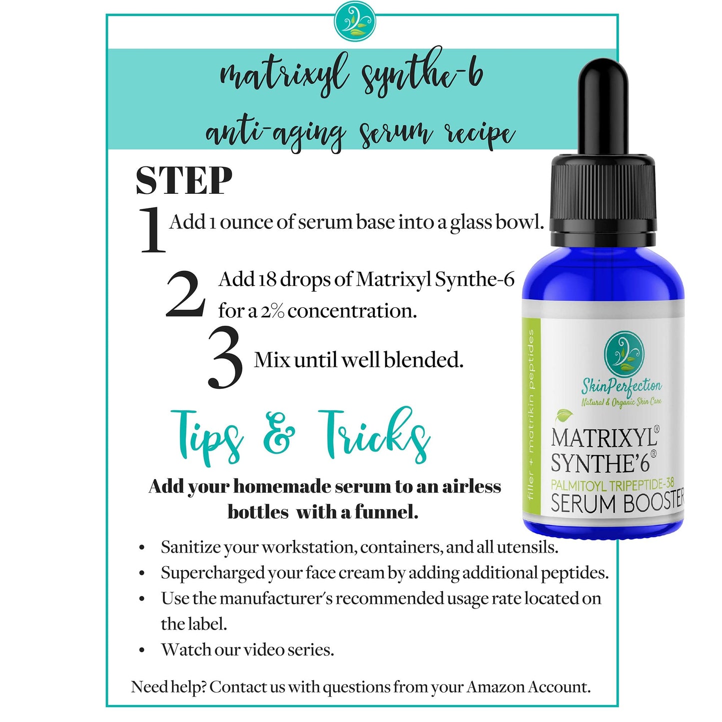 Matrixyl Synthe 6 Palmitoyl Tetrapeptide 38 DIY Anti-Aging Serum Wrinkle Filler Crow's Feet Laugh Lines on Forehead S-6 6000 Skin Perfection C3
